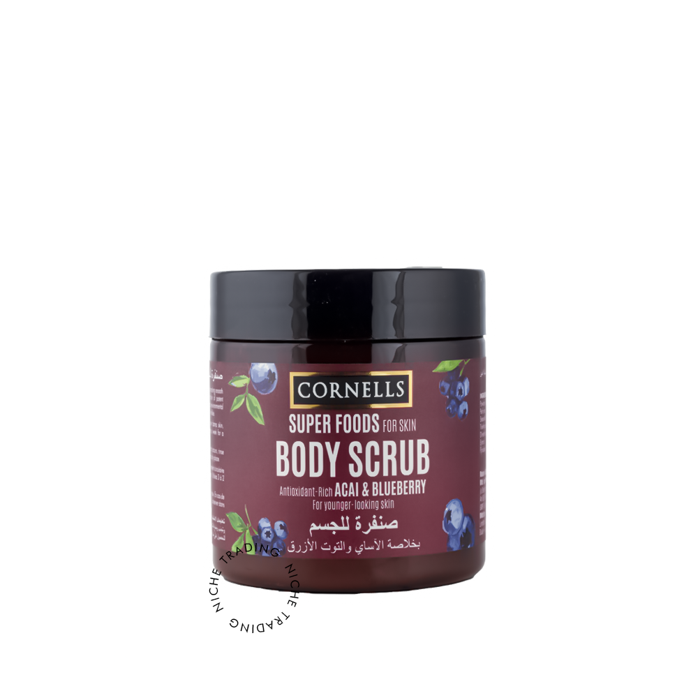Cornells Acai & Blue Berry Body Scrub Super Foods for Skin 475ml - Cornells | Niche Trading Qatar