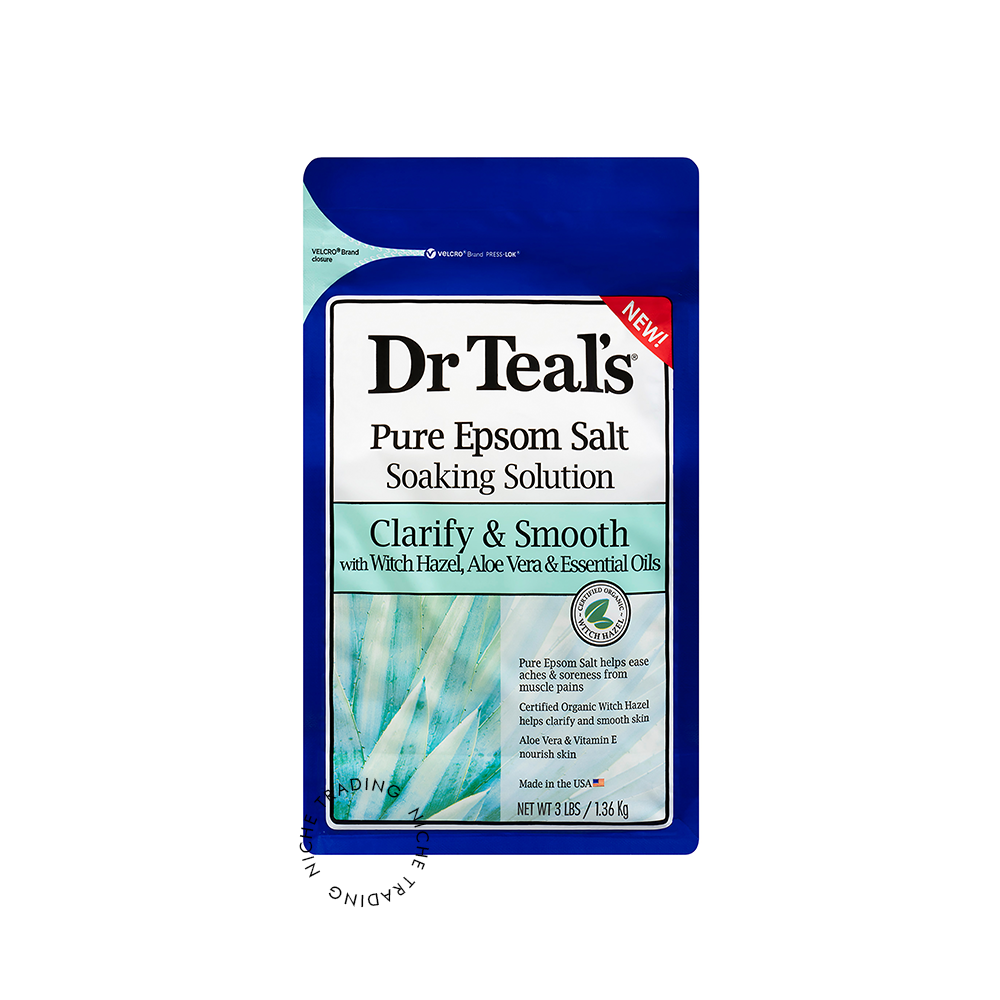 Dr Teal S Pure Epsom Salt Soak Clarify & Smooth with Witch Hazel & Aloe Vera 3 Lbs 1.36kg